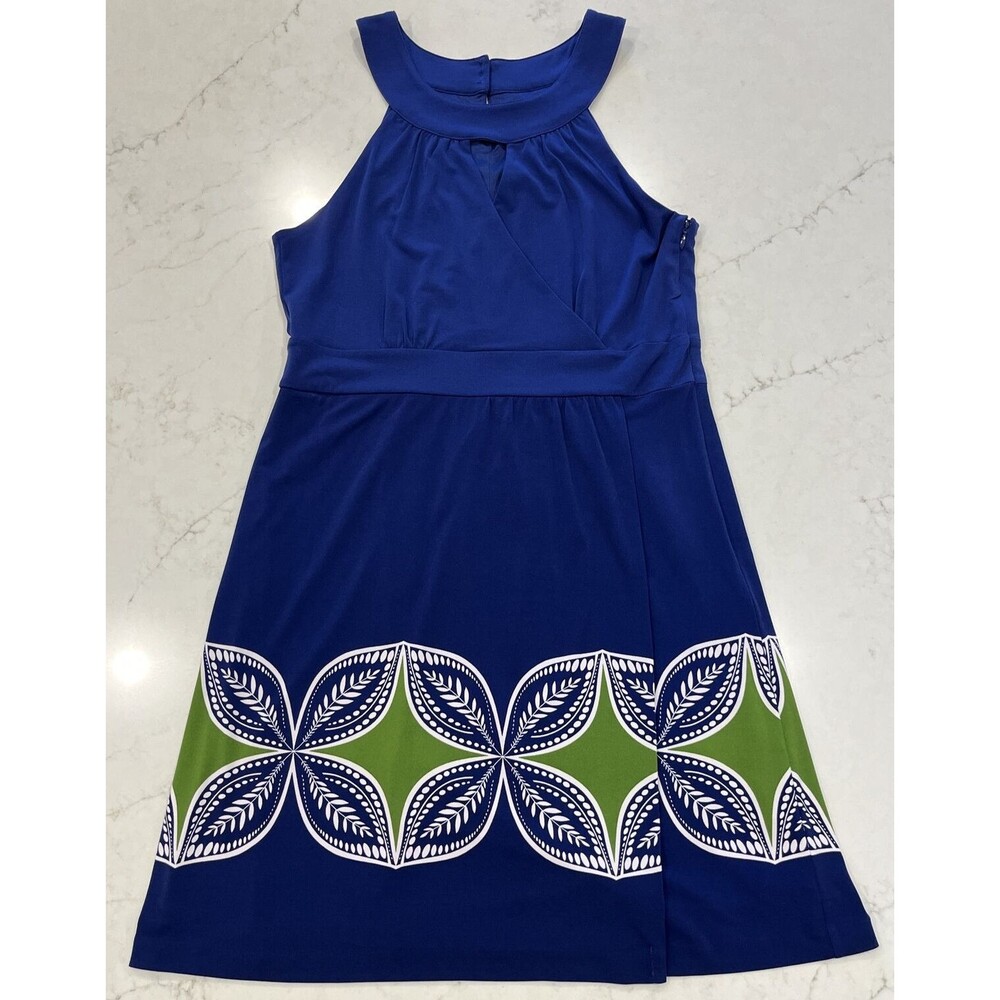 Banana Republic Factory Blue Green Geometric Sleeveless Knee Length Dress Sz 12